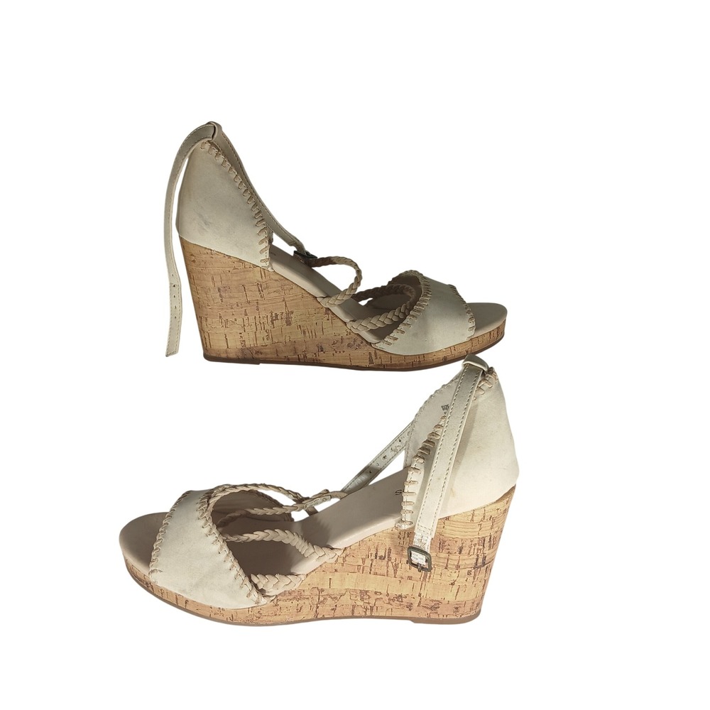 Maurices Ellen Wedge Sandals 10 Cream Boho Cork Strappy Whipstitch Z287